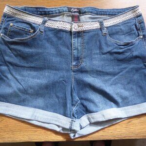 EARL JEAN BLUE WASHED LOOK DENIM SHORTS 5 POCKETS CROCHED WAISTBAND 20W